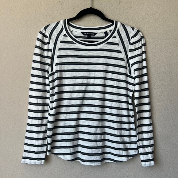 Veronica Beard Mason Baseball Tee in White Navy Stripe Size M - Picture 2 of 6